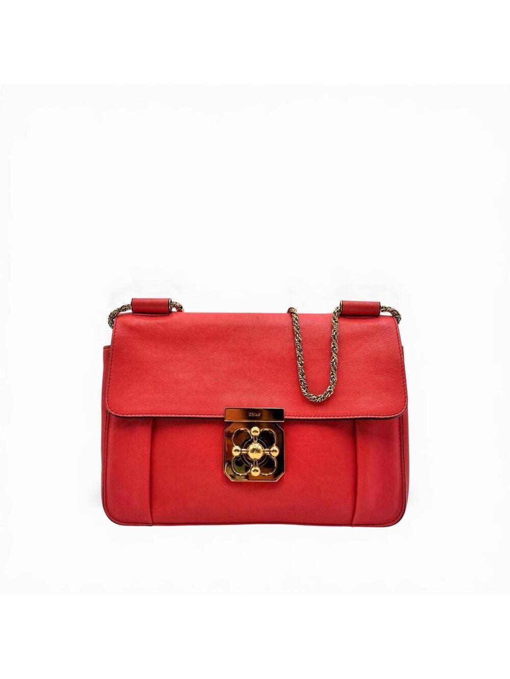 Chloé Square Elsie Chain Shoulder Bag Coral Pink Leather